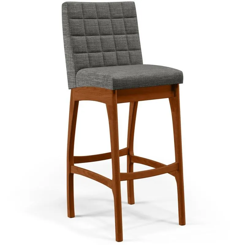 Banqueta Alta Para Cozinha Sala de Jantar Fixa Mila B04 Linho Cinza Escuro - Lyam Decor
