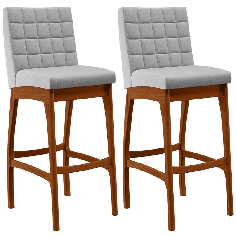 Kit 02 Banquetas Altas Para Cozinha Sala de Jantar Fixa Mila B04 Linho Cinza - Lyam Decor - Lyam Decor