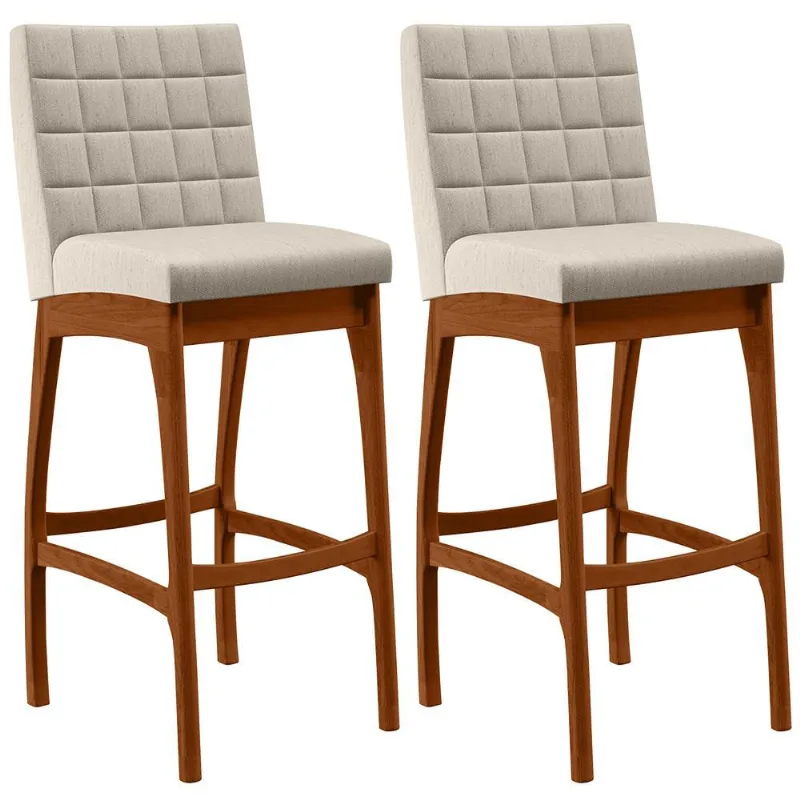 Kit 02 Banquetas Altas Para Cozinha Sala de Jantar Fixa Mila B04 Linho Cru - Lyam Decor - Lyam Decor