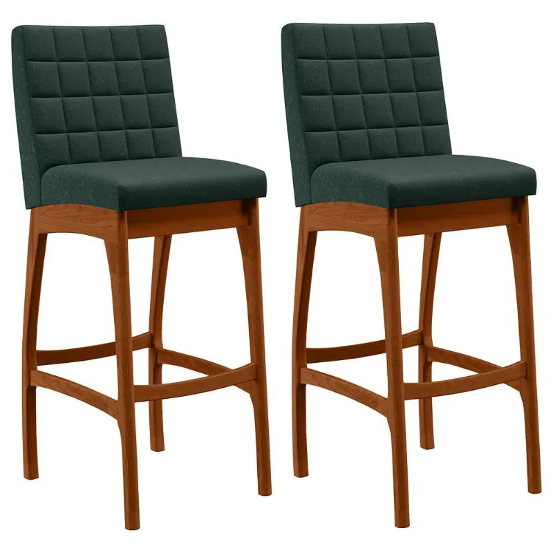 Kit 02 Banquetas Altas Para Cozinha Sala de Jantar Fixa Mila B04 Linho Verde Musgo - Lyam Decor - Lyam Decor