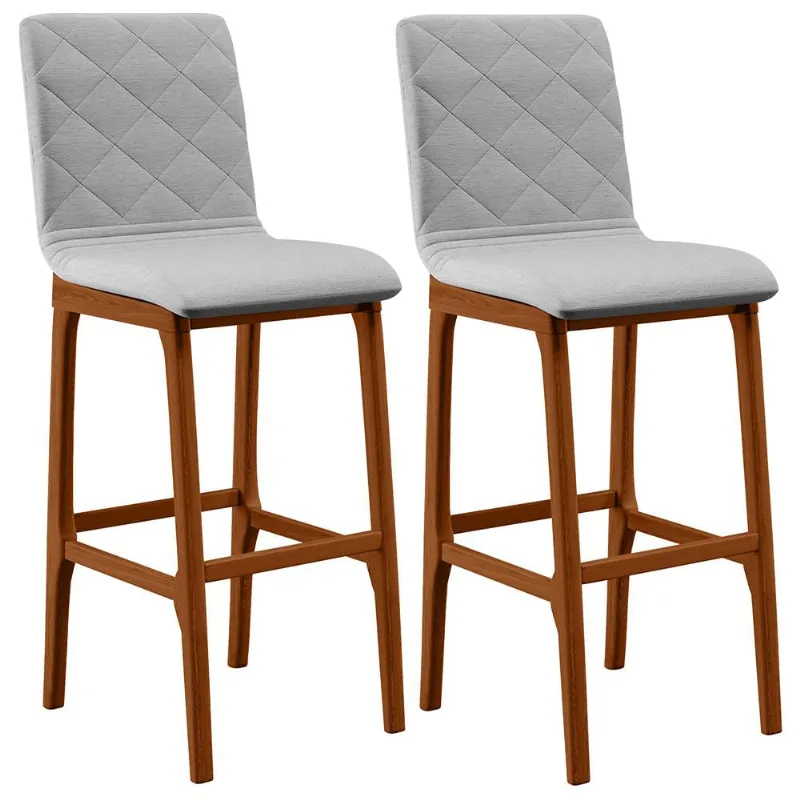 Kit 02 Banquetas Altas Para Cozinha Sala de Jantar Fixa Zoe B04 Linho Cinza - Lyam Decor - Lyam Decor