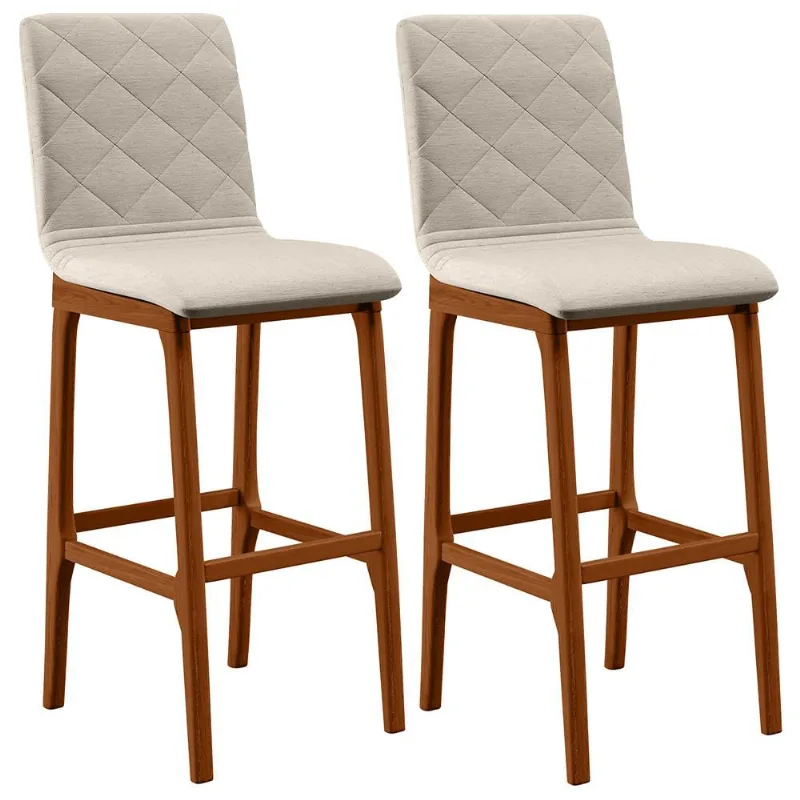 Kit 02 Banquetas Altas Para Cozinha Sala de Jantar Fixa Zoe B04 Linho Cru - Lyam Decor - Lyam Decor