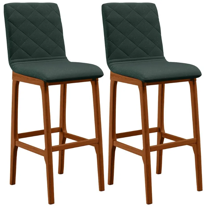 Kit 02 Banquetas Altas Para Cozinha Sala de Jantar Fixa Zoe B04 Linho Verde Musgo - Lyam Decor - Lyam Decor