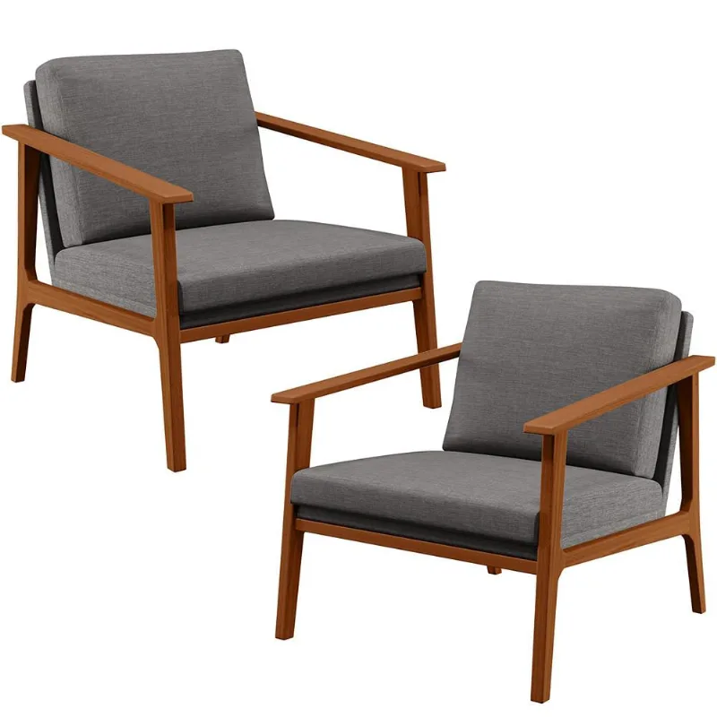 Kit 02 Poltronas Decorativas Para Sala de Estar Petra B04 Linho Cinza Escuro - Lyam Decor