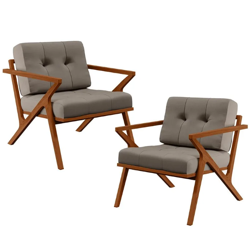 Kit 02 Poltronas Decorativas Sala de Estar com Cintas de Corano Laís B04 Linho Bege - Lyam Decor - Lyam Decor
