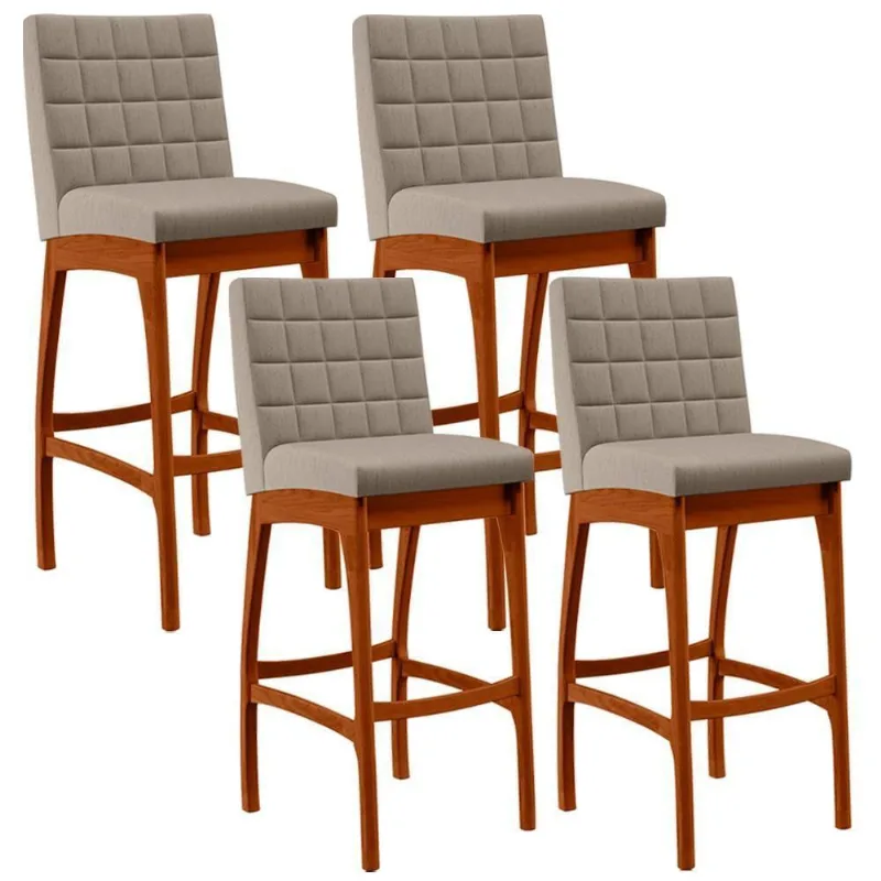 Kit 04 Banquetas Altas Para Cozinha B04 Bege - Lyam Decor