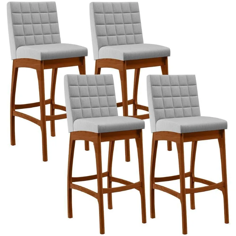 Kit 04 Banquetas Altas Mila Linho Cinza - Lyam Decor
