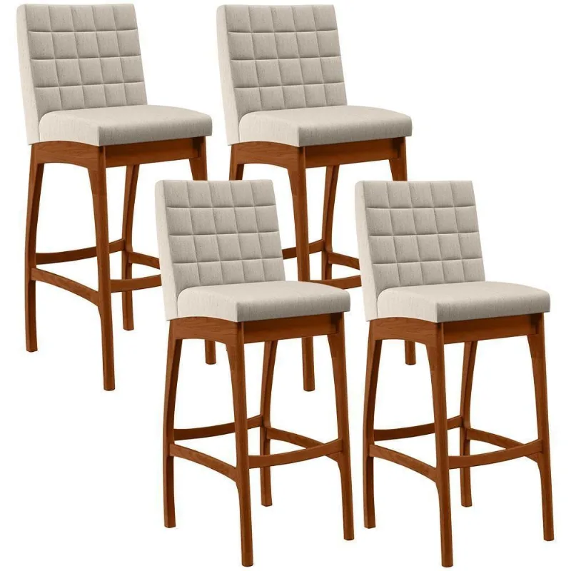 Kit 04 Banquetas Altas Mila Linho Cru - Lyam Decor