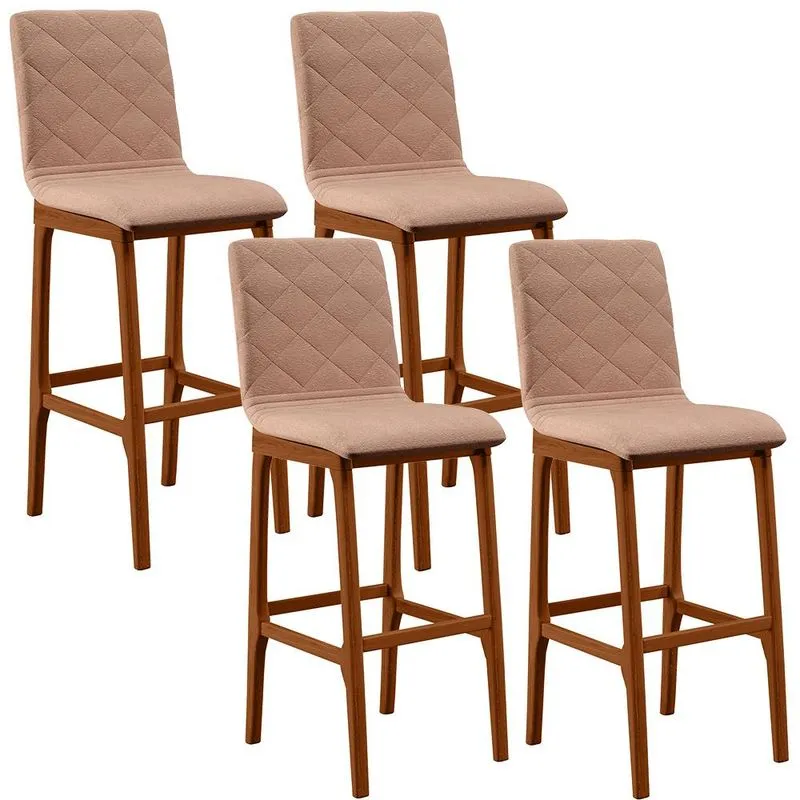 Kit 04 Banquetas Altas Para Cozinha Sala de Jantar Fixa Zoe B04 Linho Rosê - Lyam Decor