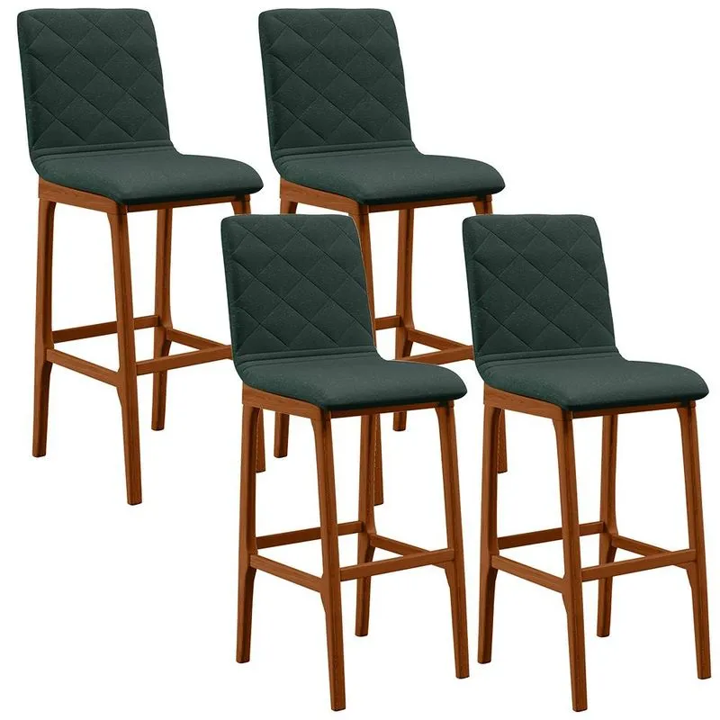Kit 04 Banquetas Altas Para Cozinha Sala de Jantar Fixa Zoe B04 Linho Verde Musgo - Lyam Decor