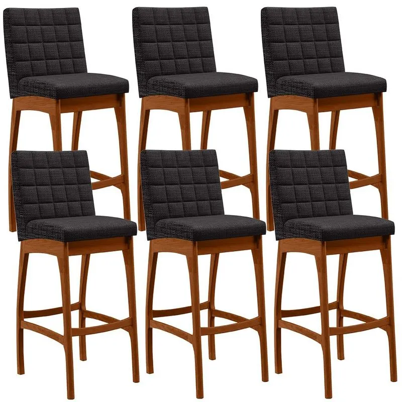 Kit 06 Banquetas Altas Para Cozinha Sala de Jantar Fixa Mila B04 Linho Chumbo - Lyam Decor
