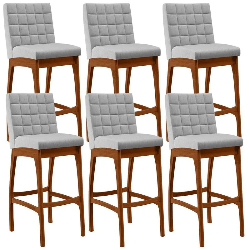Kit 06 Banquetas Altas Para Cozinha Sala de Jantar Fixa Mila B04 Linho Cinza - Lyam Decor