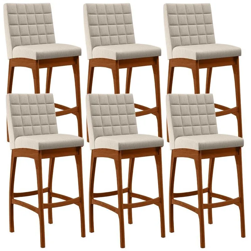 Kit 06 Banquetas Altas Para Cozinha Sala de Jantar Fixa Mila B04 Linho Cru - Lyam Decor