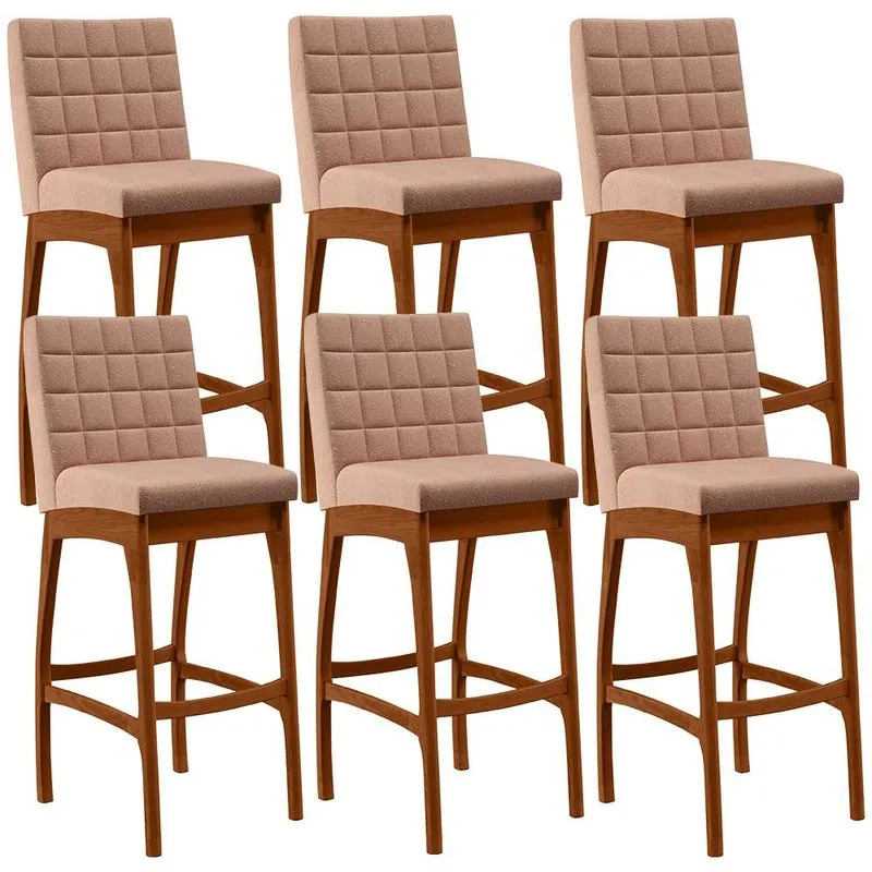 Kit 06 Banquetas Altas Para Cozinha Sala de Jantar Fixa Mila B04 Linho Rosê - Lyam Decor