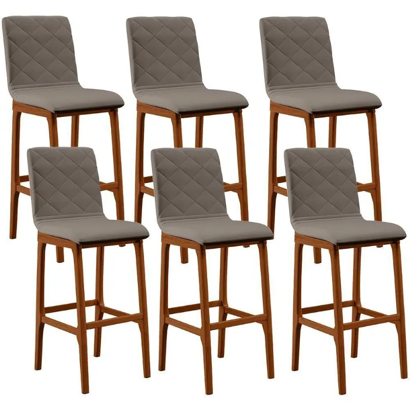 Kit 06 Banquetas Altas Zoe Linho Bege - Lyam Decor