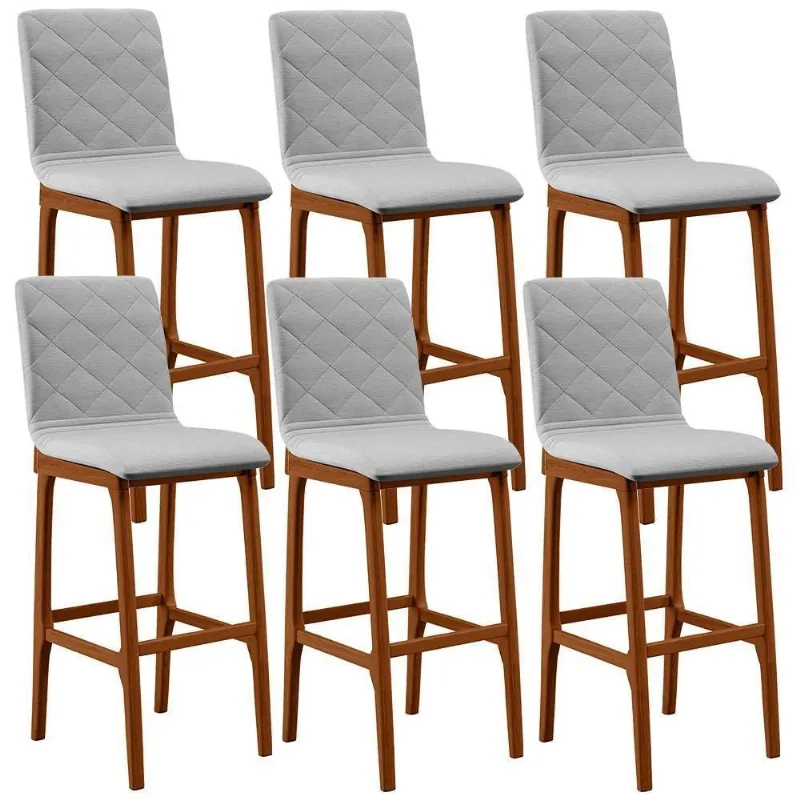 Kit 06 Banquetas Altas Zoe Linho Cinza - Lyam Decor