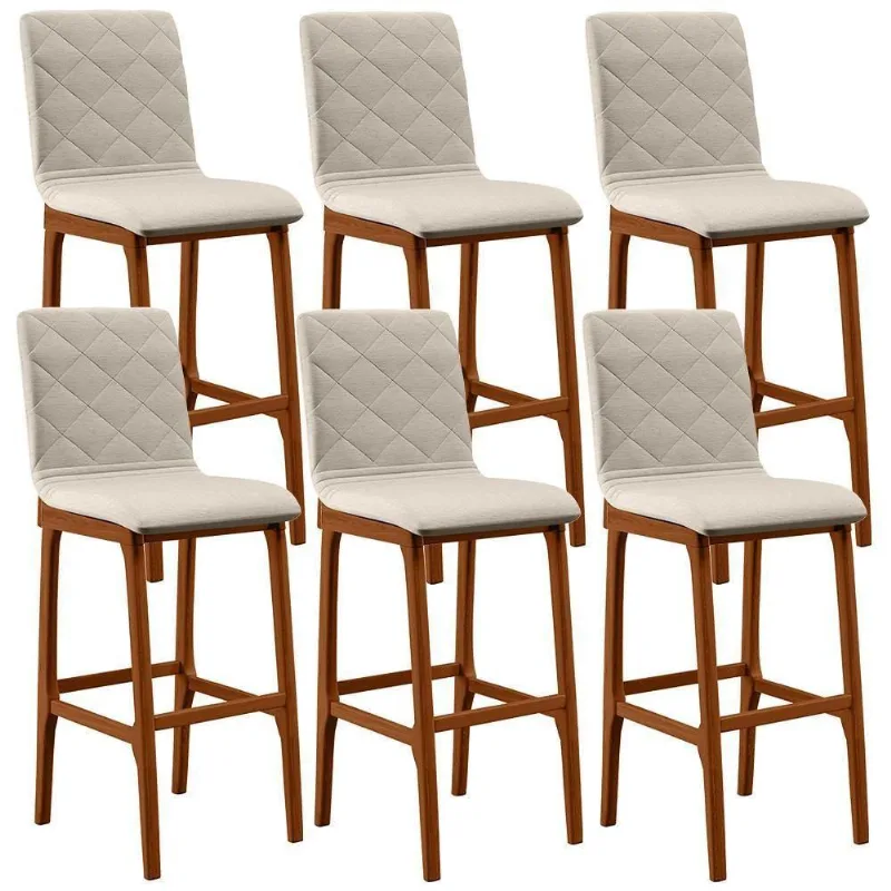 Kit 06 Banquetas Altas Zoe Linho Cru - Lyam Decor