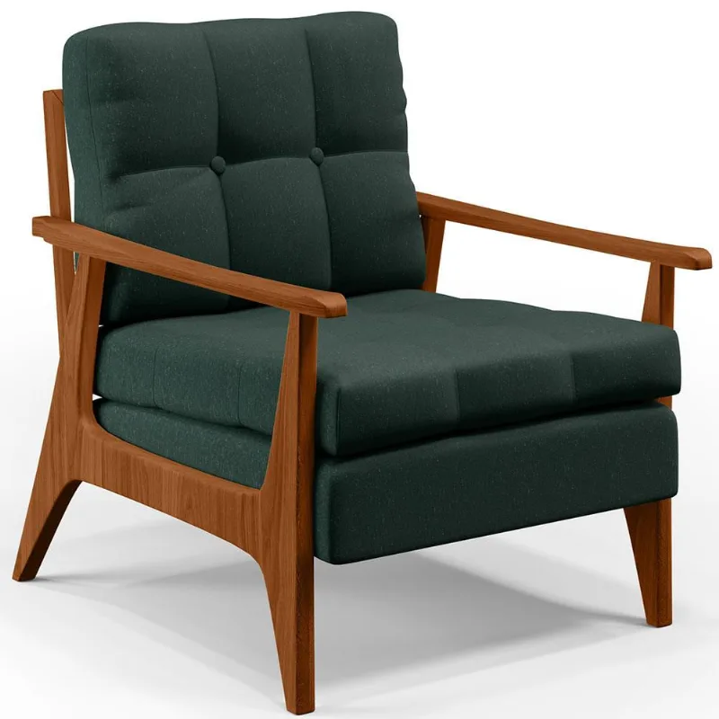 Poltrona Decorativa Para Sala de Estar Encosto Ripado Emília B04 Linho Verde Musgo - Lyam Decor - Lyam Decor