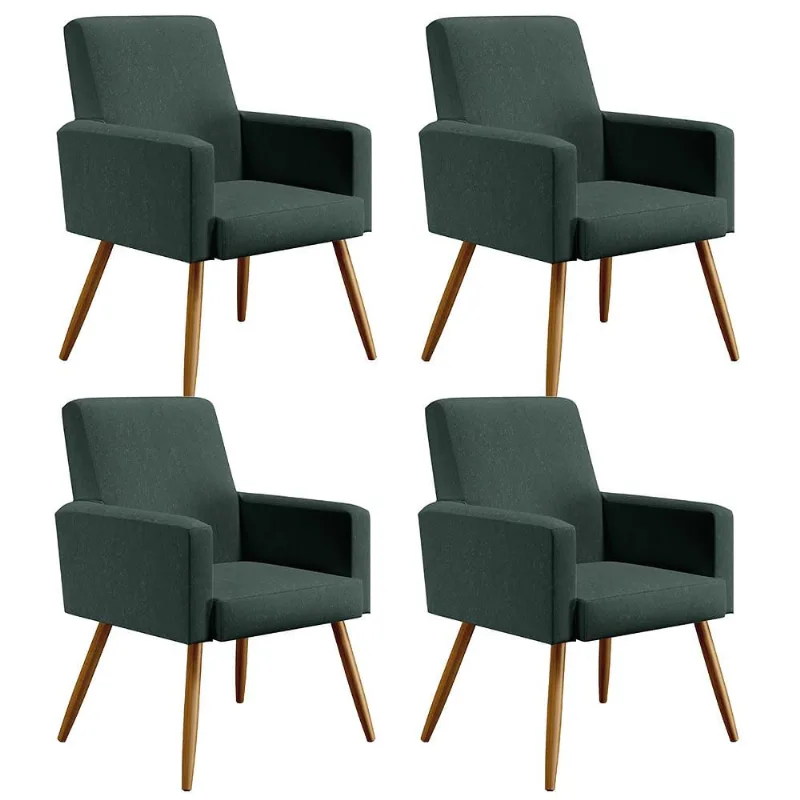 Kit 04 Poltronas Decorativas Para Sala de Estar e Recepção Maria W01 Linho Verde Musgo - Lyam Decor - Lyam Decor