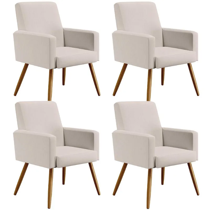 Kit 04 Poltronas Decorativas Para Sala de Estar Maria W01 Linho Cru - Lyam Decor