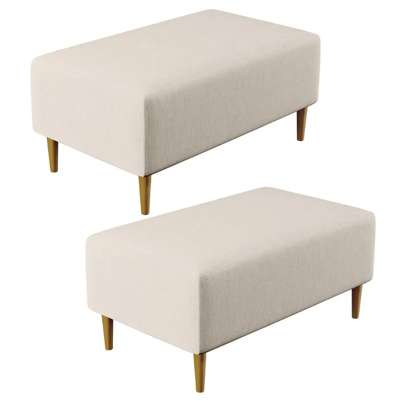 Kit 02 Puffs Decorativos Sala de Estar Cléo W01 Pés Palito 90 cm Linho Cru - Lyam Decor