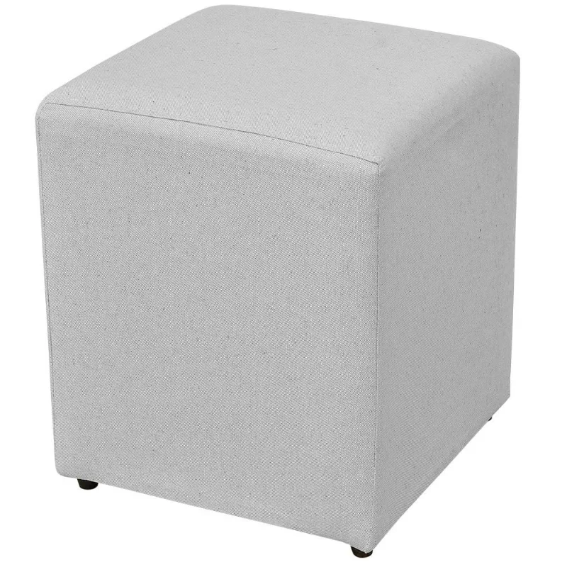 Puff Quadrado Decorativo L02 Sala de Estar Linho Cinza - Lyam Decor
