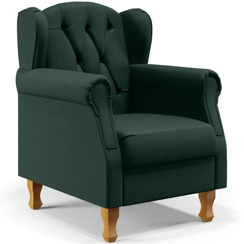 Poltrona Decorativa Para Sala de Estar Yara P02 Linho Verde Musgo - Lyam Decor