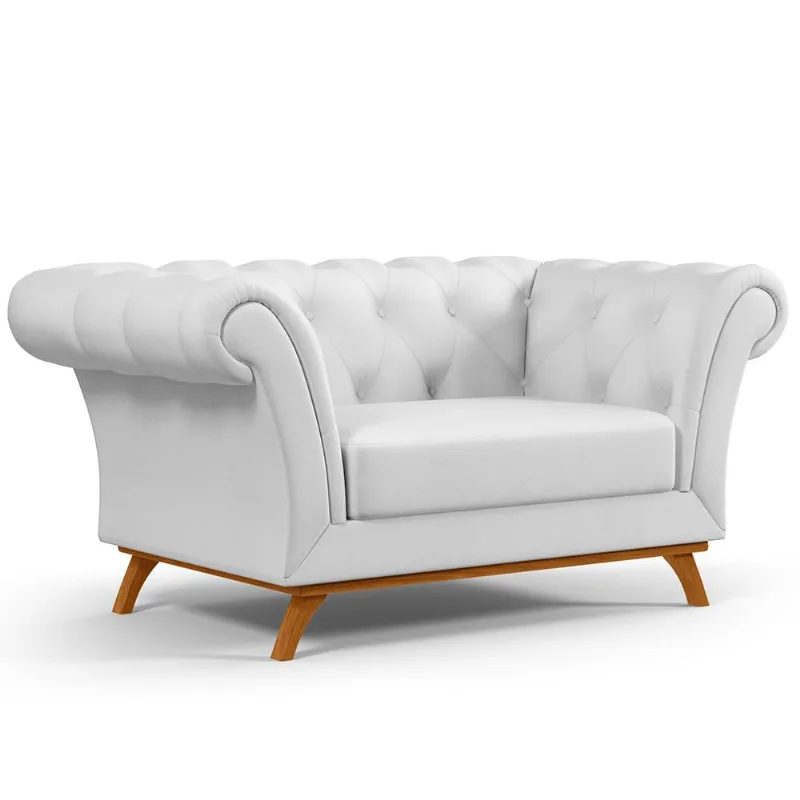 Sofá 2 Lugares Para Sala de Estar Império 150 cm D02 Corano Branco C-12 - Lyam Decor