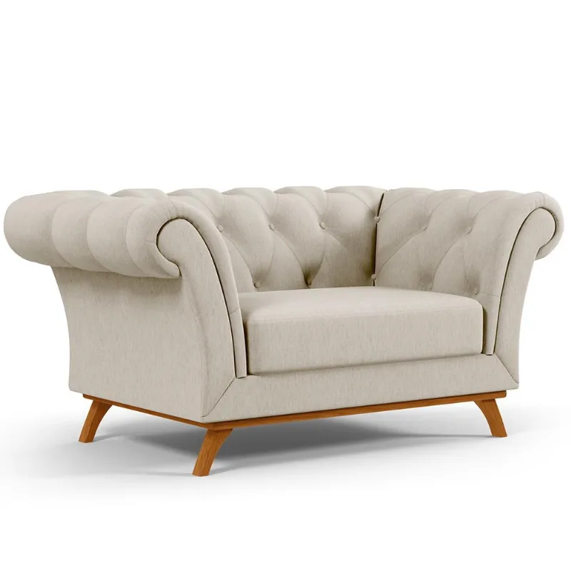 Sofá 2 Lugares Para Sala de Estar Império 150 cm D02 Linho Bege C-107 - Lyam Decor - Lyam Decor