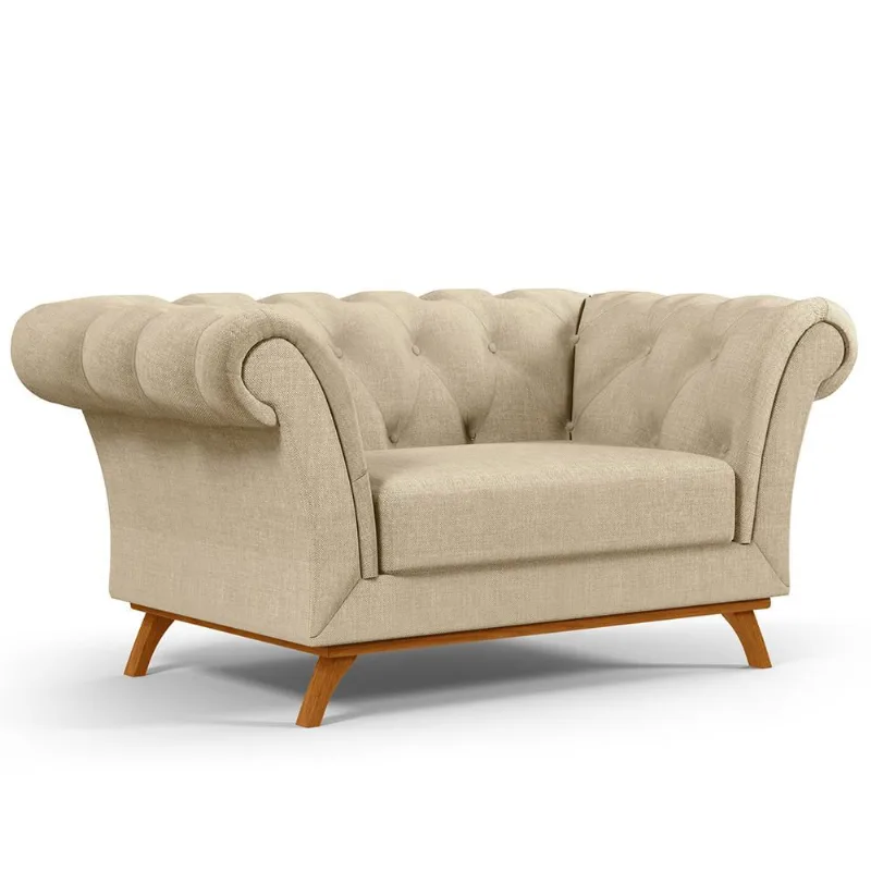 Sofá 2 Lugares Para Sala de Estar Império 150 cm D02 Linho Bege C-129 - Lyam Decor - Lyam Decor