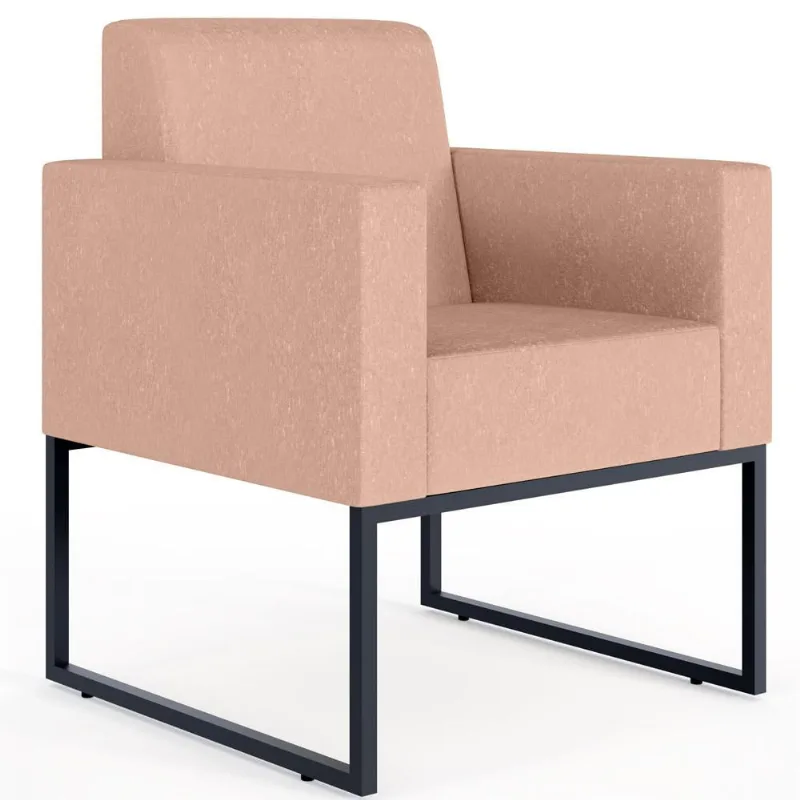 Poltrona Decorativa Para Sala Estar E Recepção Base Fixa De Metal Helô L02 Linho Rosê - Lyam Decor