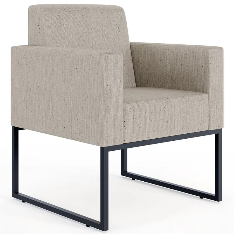 Poltrona Decorativa Para Sala Estar E Recepção Base Fixa De Metal Helô L02 Linho Bege - Lyam Decor