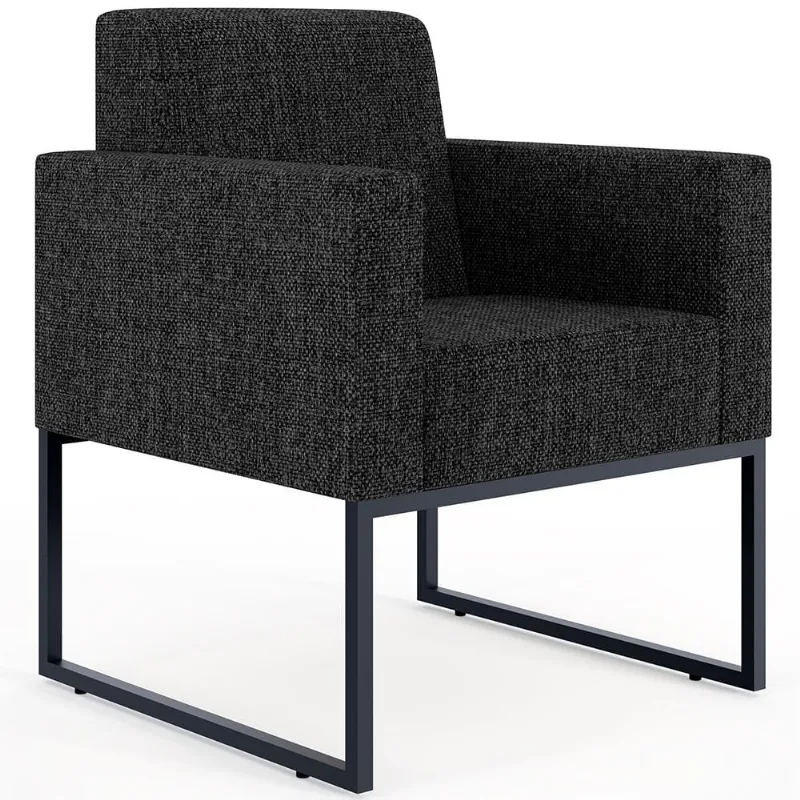 Poltrona Decorativa Para Sala Estar E Recepção Base Fixa De Metal Helô L02 Linho Chumbo - Lyam Decor