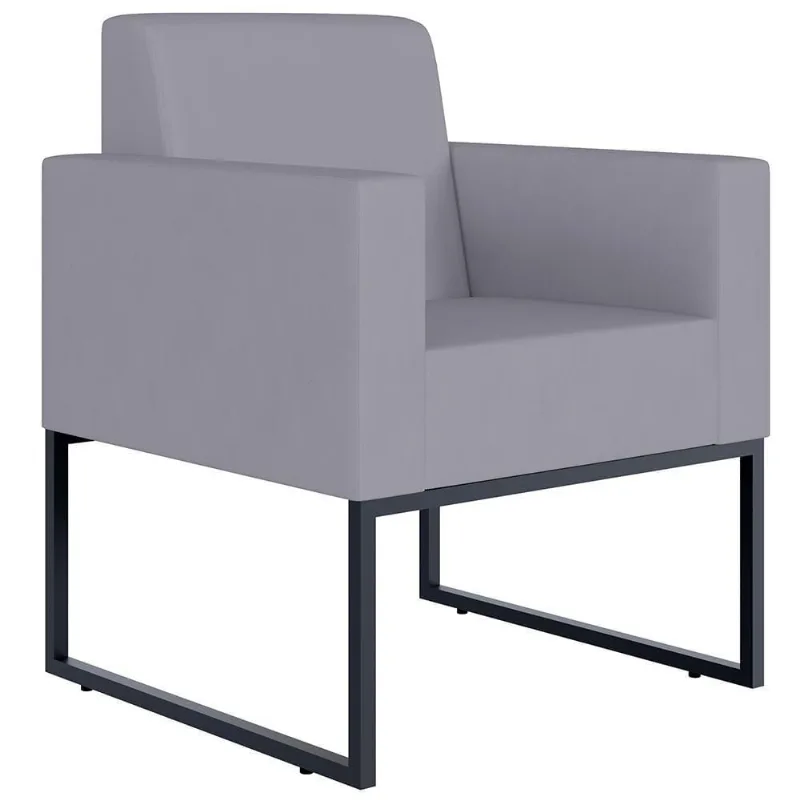 Poltrona Decorativa Para Sala De Estar Recepção Base Fixa De Metal Helô L02 Suede Cinza