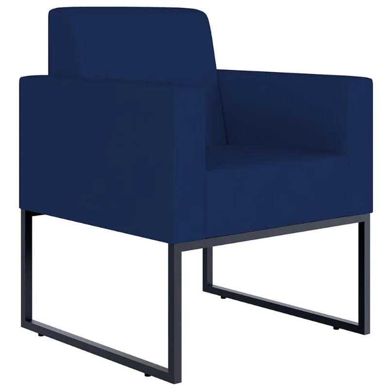 Poltrona Decorativa Sala Estar Recepção Base Fixa De Metal Helô L02 Suede Azul Marinho - Lyam Decor