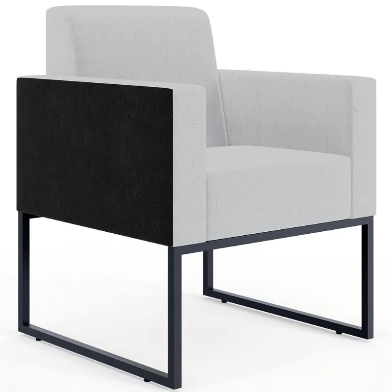 Poltrona Decorativa para Sala Base fixa de Metal Helô L02 Linho Cinza Couríssimo Preto - Lyam Decor