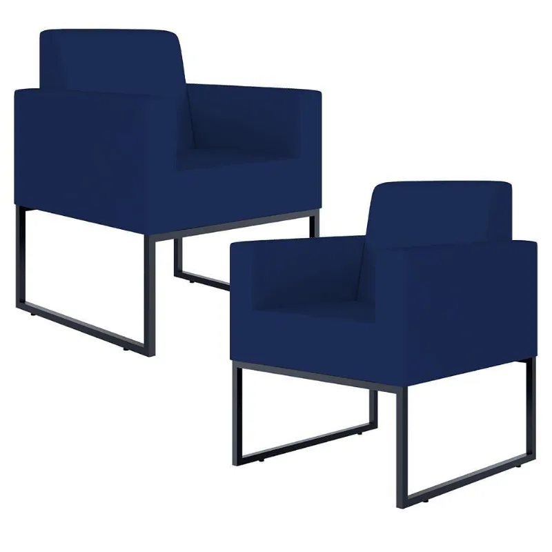 Kit 02 Poltronas Helô L02 Suede Azul Marinho