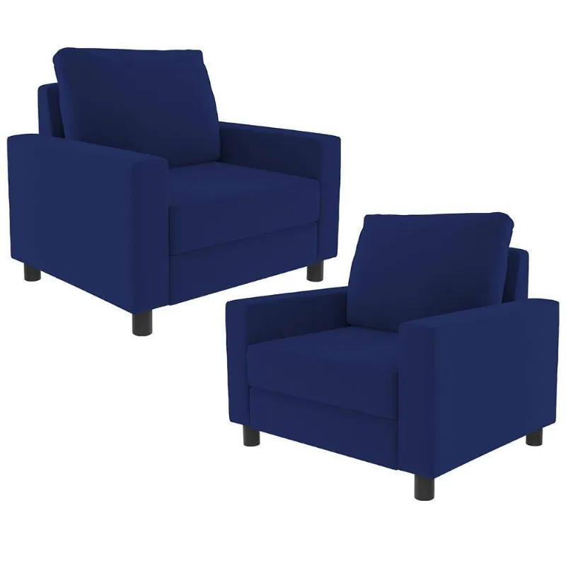 Kit 02 Poltronas Malta L02 Suede Azul Marinho