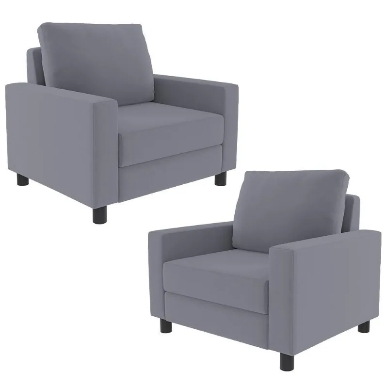 Kit 02 Poltronas Malta Suede Cinza