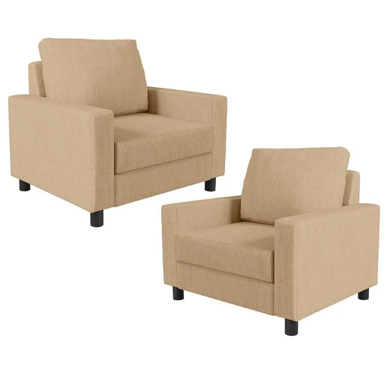 Kit 02 Poltronas Malta Linho Bege Escuro