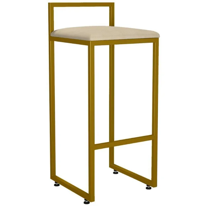 Banqueta Alta Cozinha Hanna L02 Dourado Suede Bege - Lyam Decor