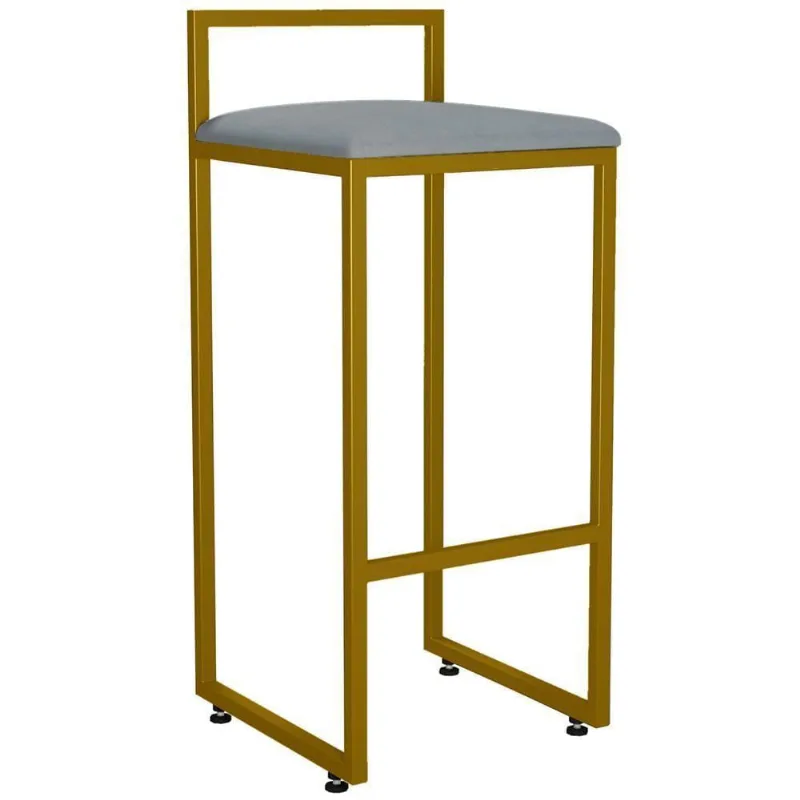 Banqueta Alta Cozinha Hanna L02 Dourado Suede Cinza - Lyam Decor