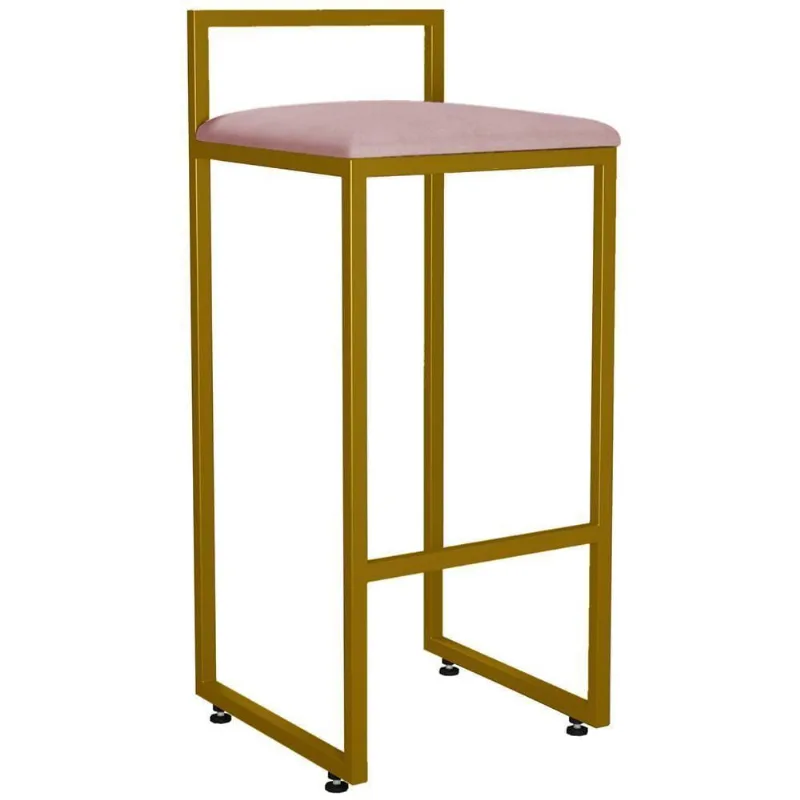 Banqueta Alta Cozinha Hanna L02 Dourado Suede Rosê - Lyam Decor