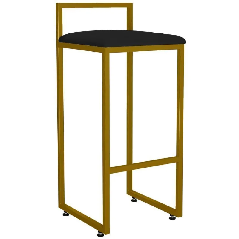 Banqueta Alta Cozinha Hanna L02 Dourado Suede Preto - Lyam Decor
