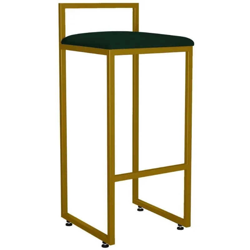 Banqueta Alta Cozinha Hanna L02 Dourado Suede Verde Musgo - Lyam Decor