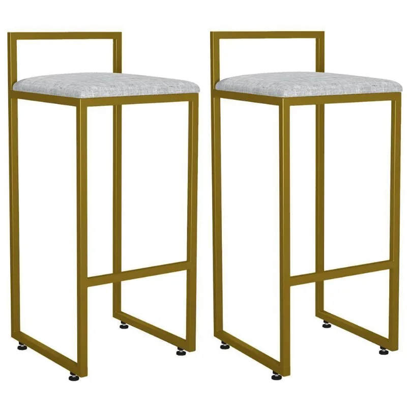 Kit 02 Banquetas Altas Hanna Dourado Linho Cinza
