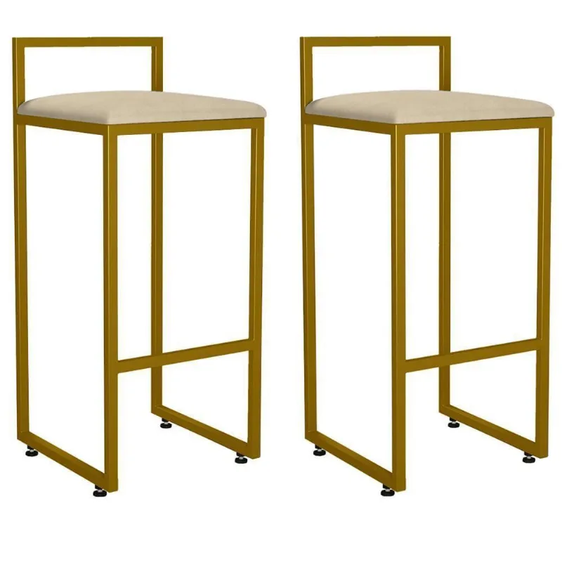 Kit 02 Banquetas Altas Hanna Dourado Suede Bege