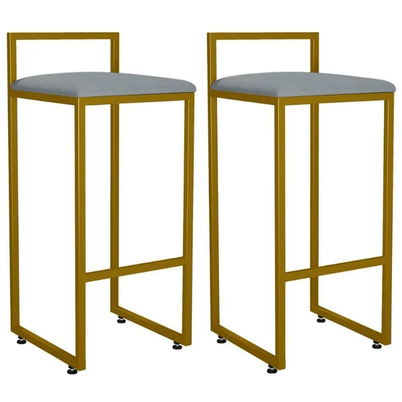 Kit 02 Banquetas Altas Hanna Dourado Suede Cinza