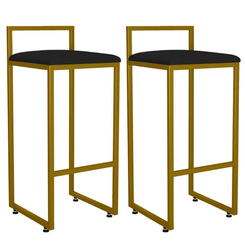 Kit 02 Banquetas Altas Hanna Dourado Suede Preto