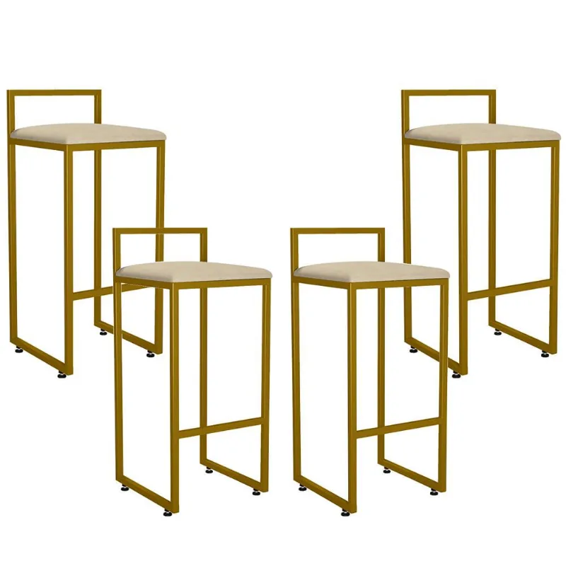Kit 04 Banquetas Altas Para Cozinha Sala De Jantar Hanna L02 Dourado Suede Bege - Lyam Decor